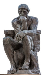 The famous bronze sculpture by Auguste Rodin "The Thinker" at the Palace of the Legion of Honor in San Francisco, isolated